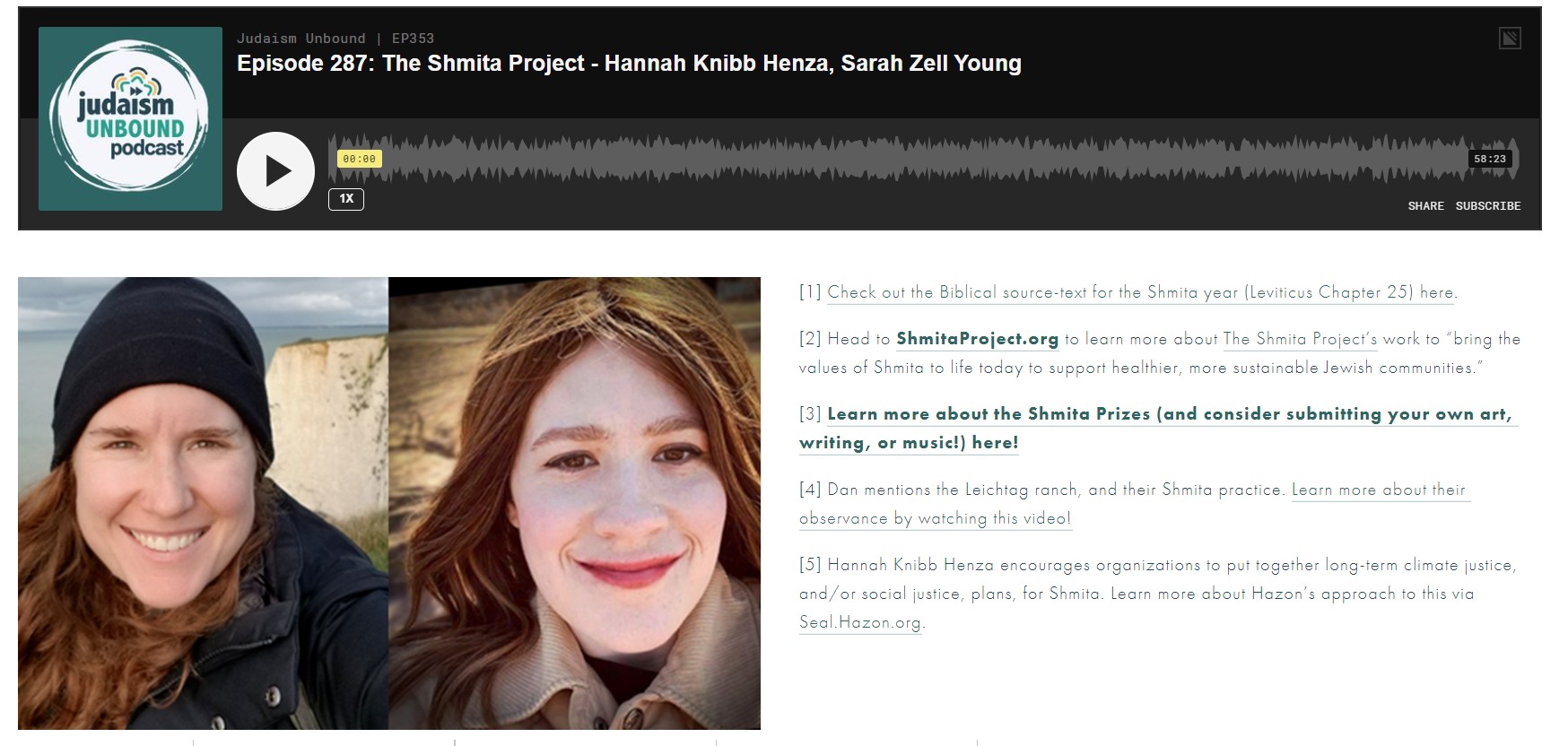 screenshot of show page for for Judaism Unbound, episode #287, the Shmita Project